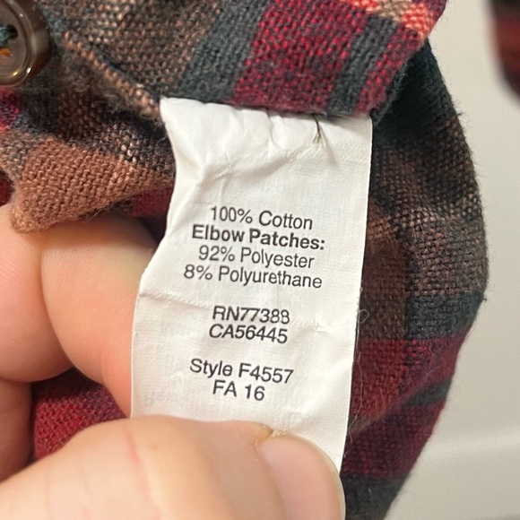 J Crew Plaid Flannel Shacket Shirt Jacket Faux Suede Elbow Patches Brown Red S - Picture 8 of 9